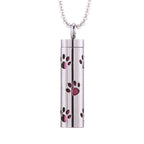 Aroma pendant cylinder with red paw-print charms motif and silver-tone chain