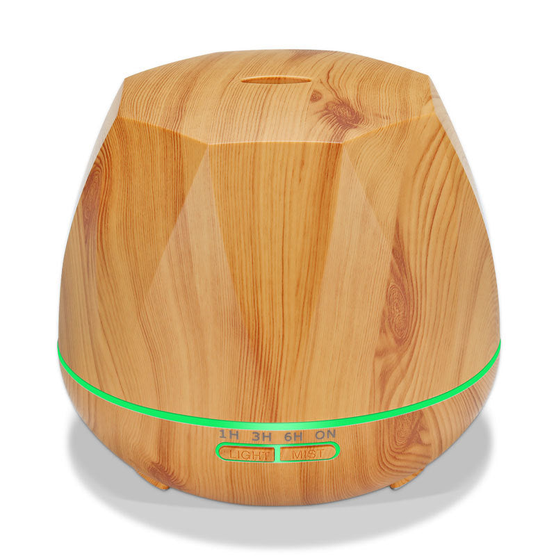 Light wood grain aroma diffuser with green LED ring and control display