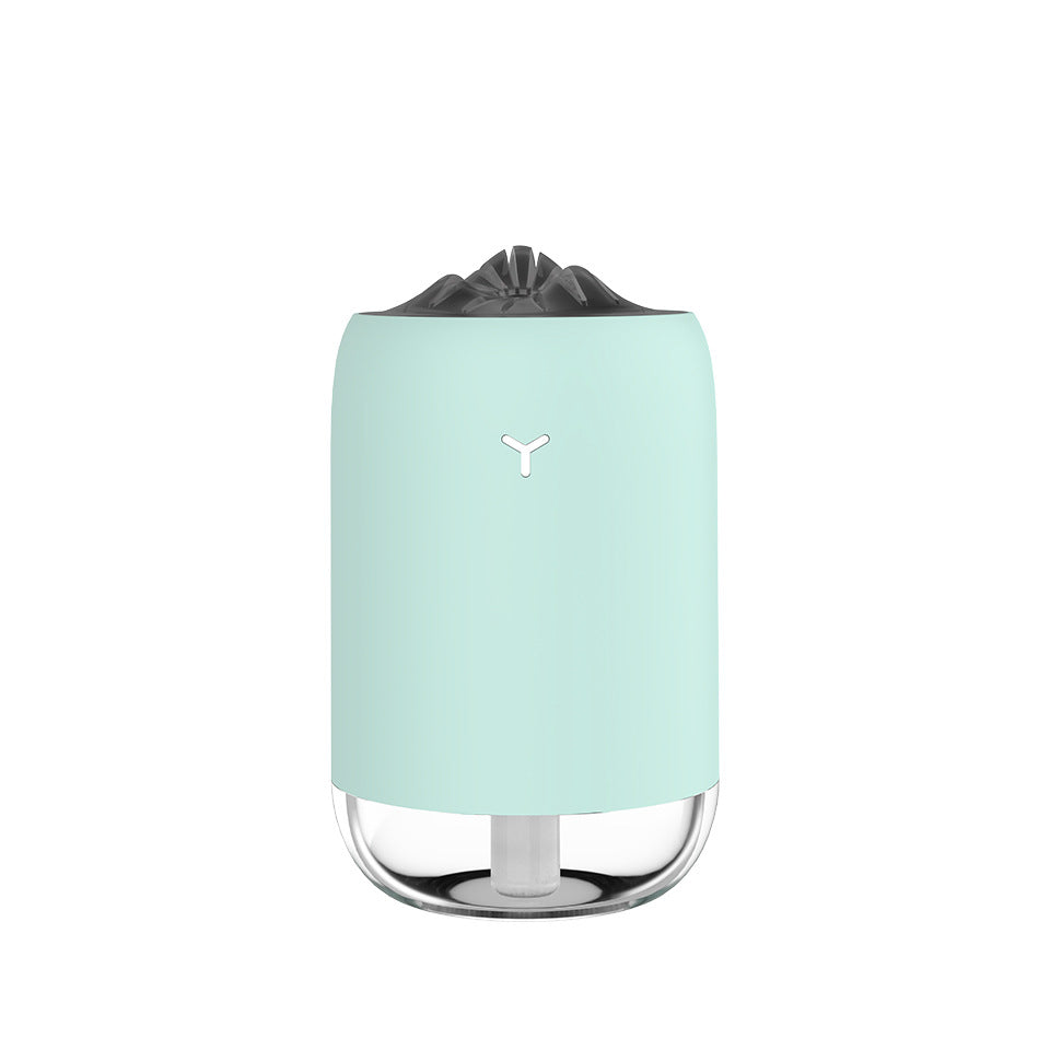 Light blue USB aroma diffuser with black top insert and transparent lower base