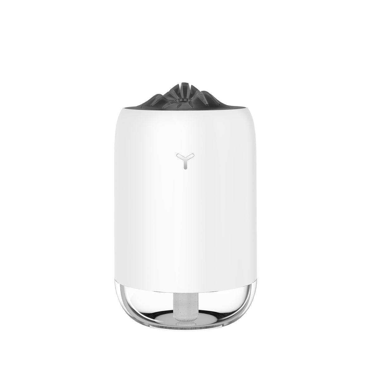 White USB aroma diffuser with black top insert and transparent lower base