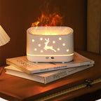 Ivory white elk aromatherapy diffuser on tabletop; glowing top ring and deer silhouette with stars