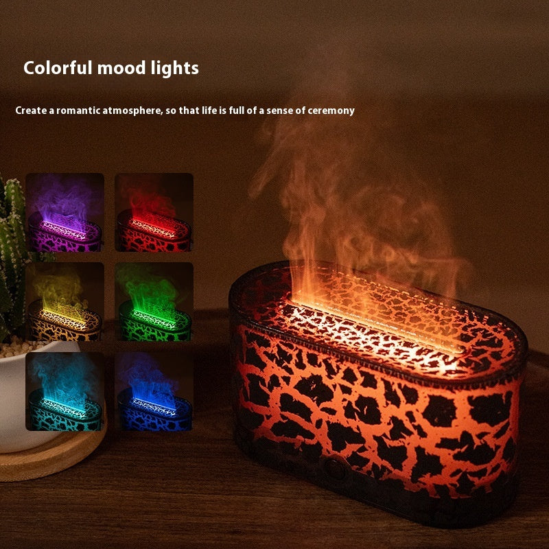 Aurora Flame Humidifier with flame effect and multicolor lights, dark crackle finish