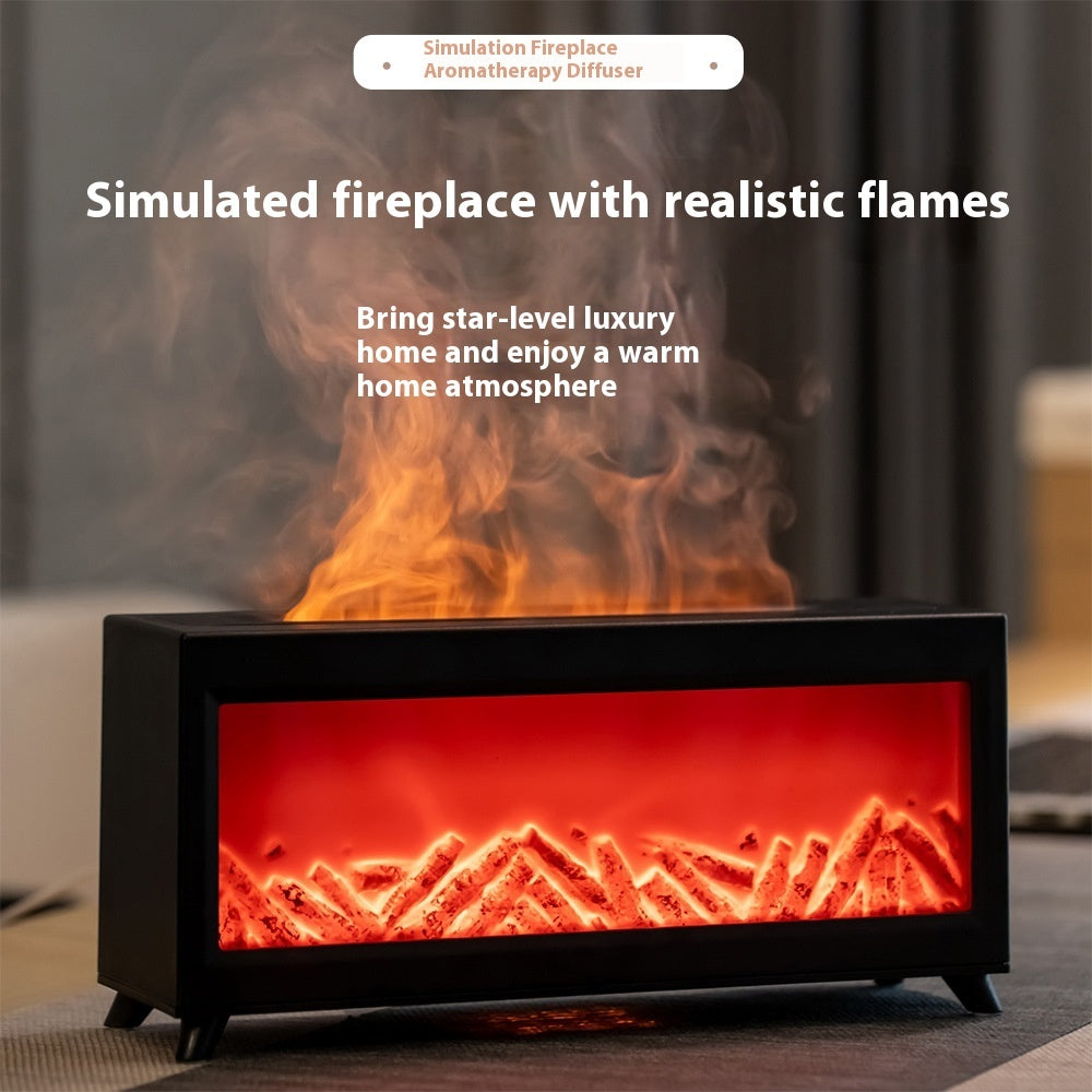 Black fireplace aroma diffuser with simulated flame and mist