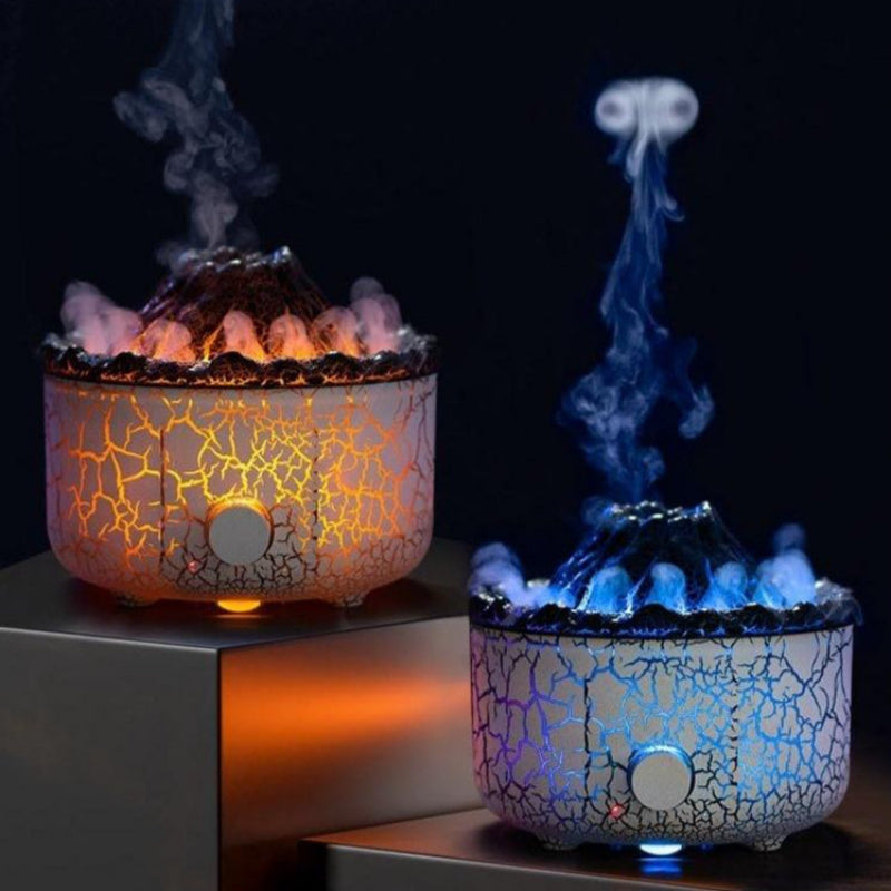 Volcano mist jellyfish diffuser with glowing lava effect and blue smoke plume