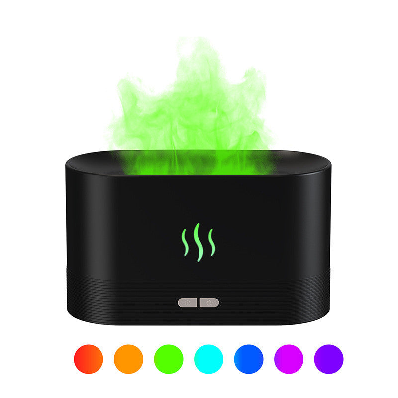 Black flame mist diffuser with green mist and colorful light mode palette