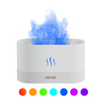 White flame mist diffuser with blue vapor, front control and light color options
