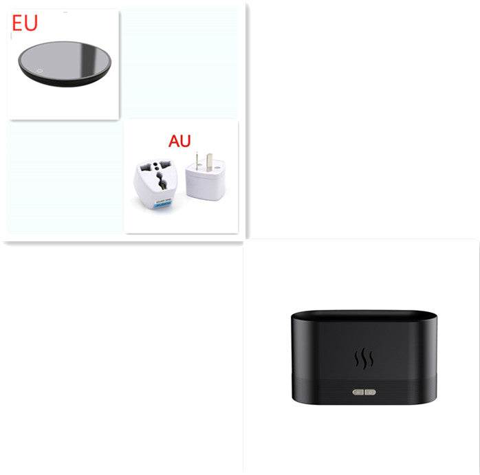 Flame mist diffuser with plug adapter, black base with front control buttons