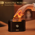 Black flame mist diffuser with simulated flame effect and touch buttons
