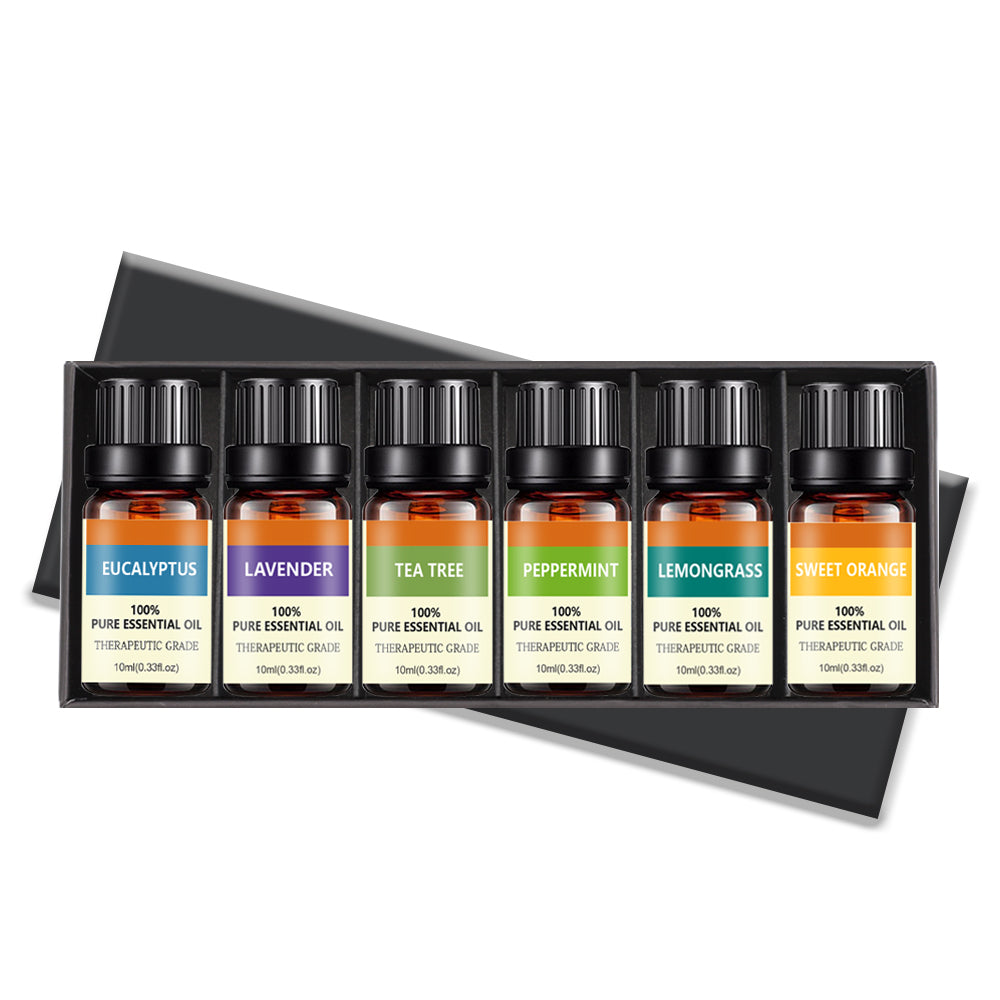 Essential Oil Ritual Collection: 6 essential oil bottles in a black gift box, labeled