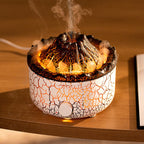 Close view of lava volcano jellyfish diffuser with glowing orange core and smoke