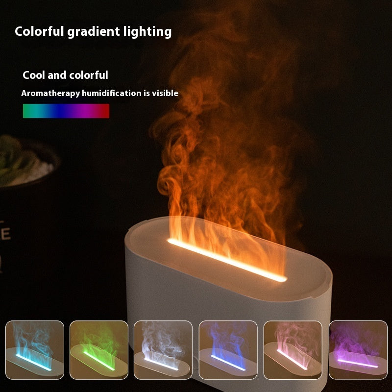 White Flame Humidifier with gradient glow light strip and visible flame effect