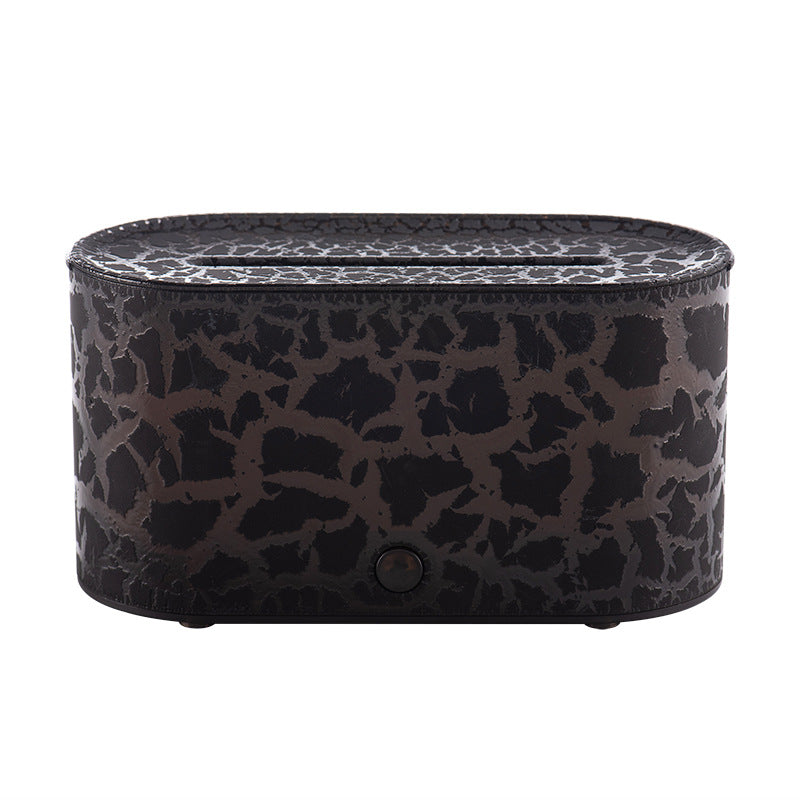 Aurora Flame humidifier, dark crackle-patterned round base with control button