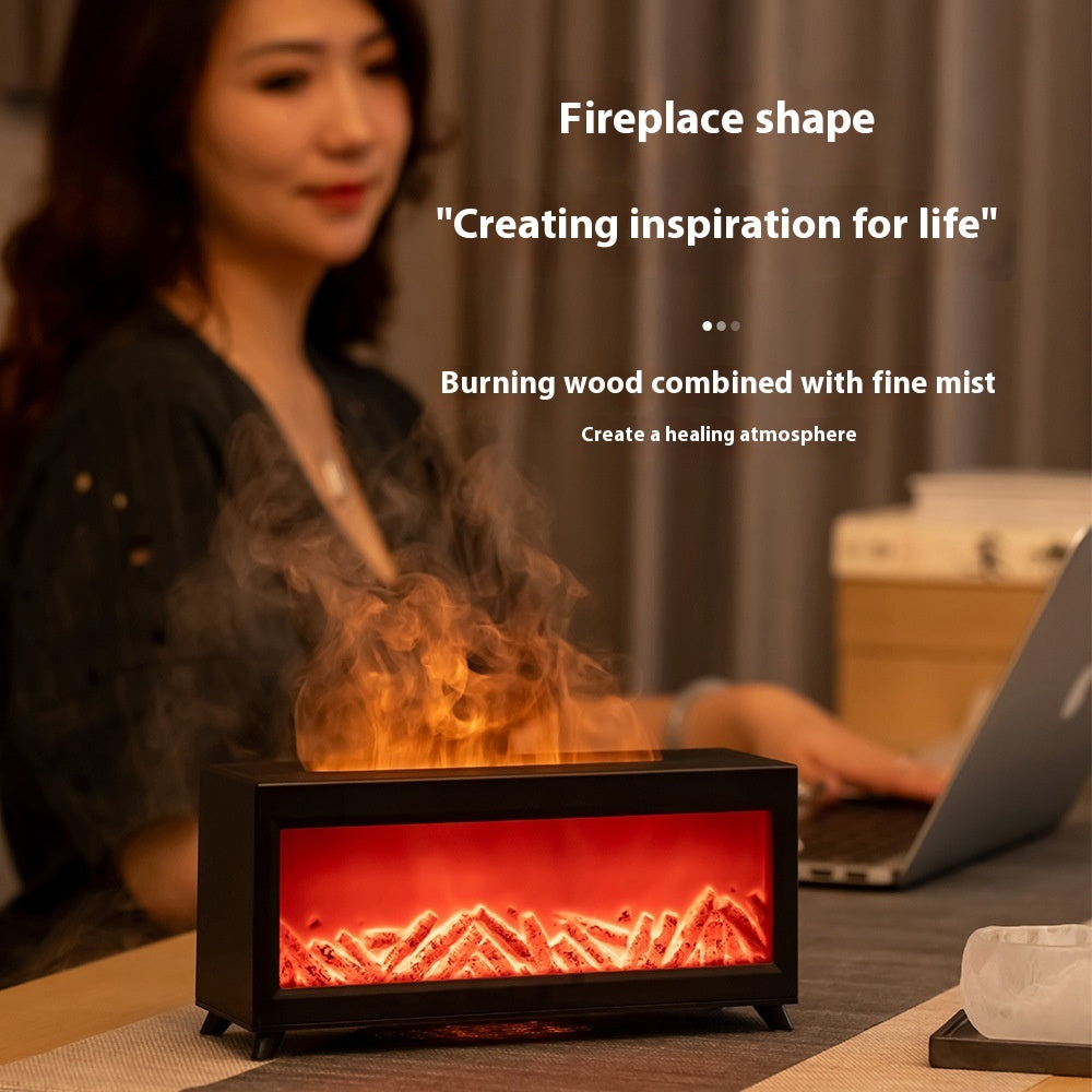 Black fireplace aroma diffuser with simulated flame effect