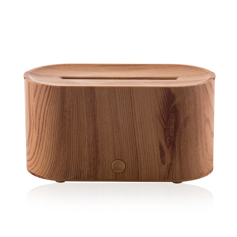 Light wood-grain Aroma Flame Humidifier with top aroma vent and power button