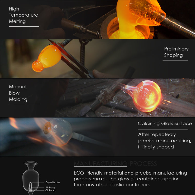Glass aroma diffuser container during manufacturing, shaped from molten glass
