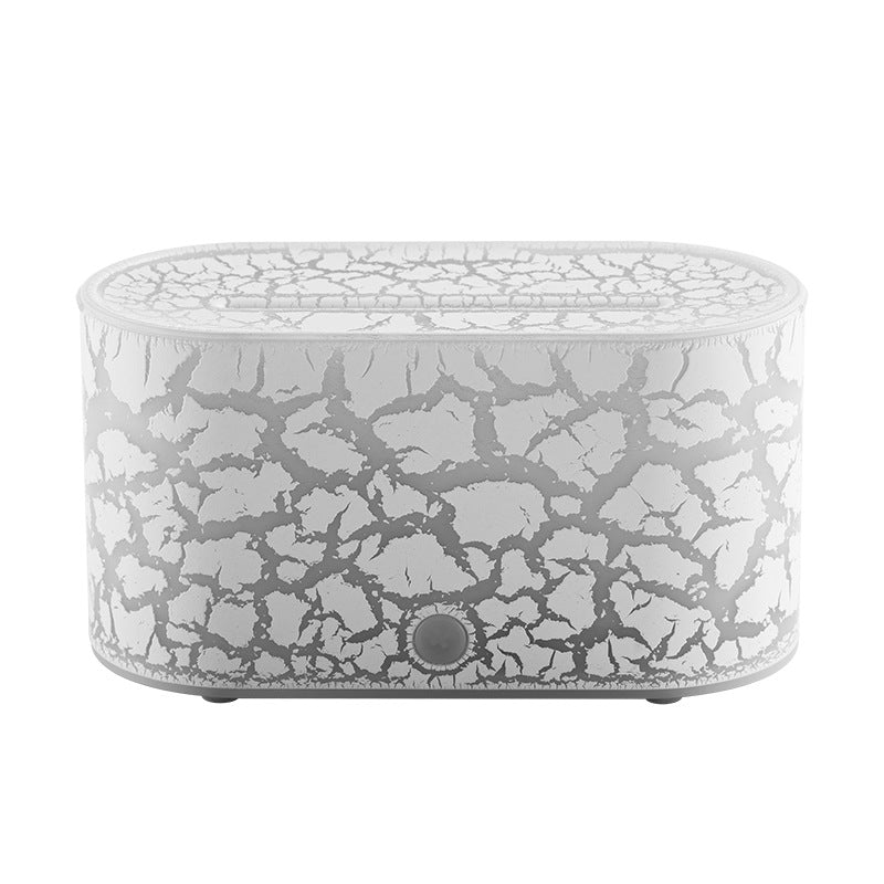 Aurora Flame humidifier, light crackle-patterned round base with control button