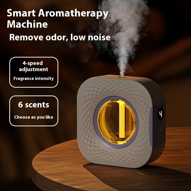 White smart aerosol diffuser with amber circular light and side control panel