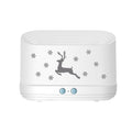 Ivory white sculptural elk diffuser with snowflake decals and two blue control buttons