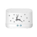 Ivory white sculptural elk diffuser with snowflake decals and two blue control buttons