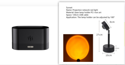 Black flame mist diffuser with dimension diagram