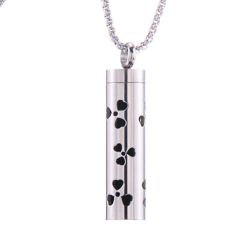 Aroma pendant cylinder with black paw-print charms motif and silver-tone chain