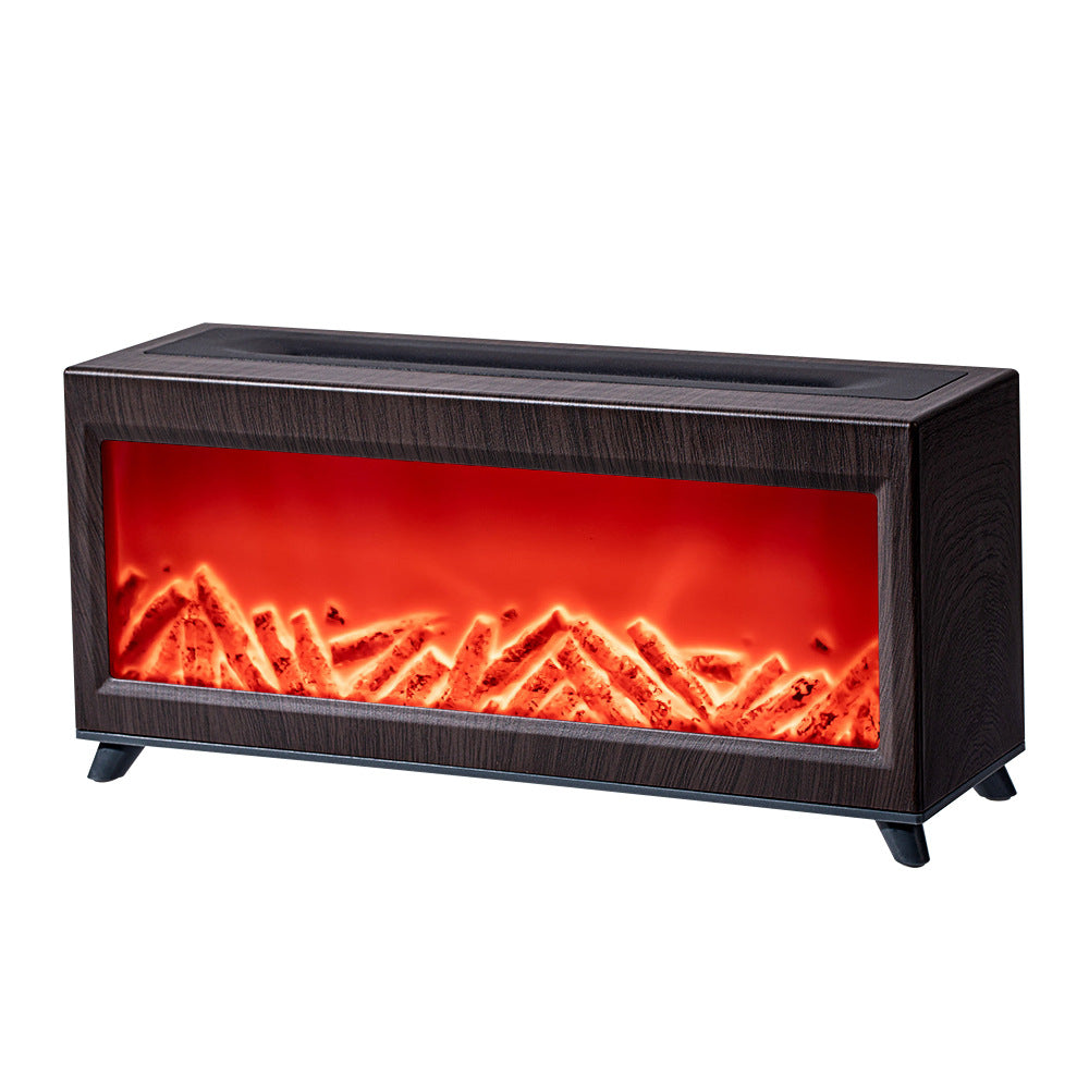 Deep wood-grain fireplace aroma diffuser with glowing simulated flames