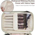 Structured travel vanity pouch with clear brush compartment and water-resistant interior, mint