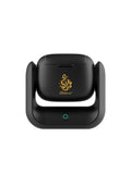 Black rotational bakhoor burner front view with glowing LED ring