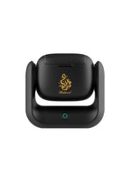 Black rotational bakhoor burner front view with glowing LED ring