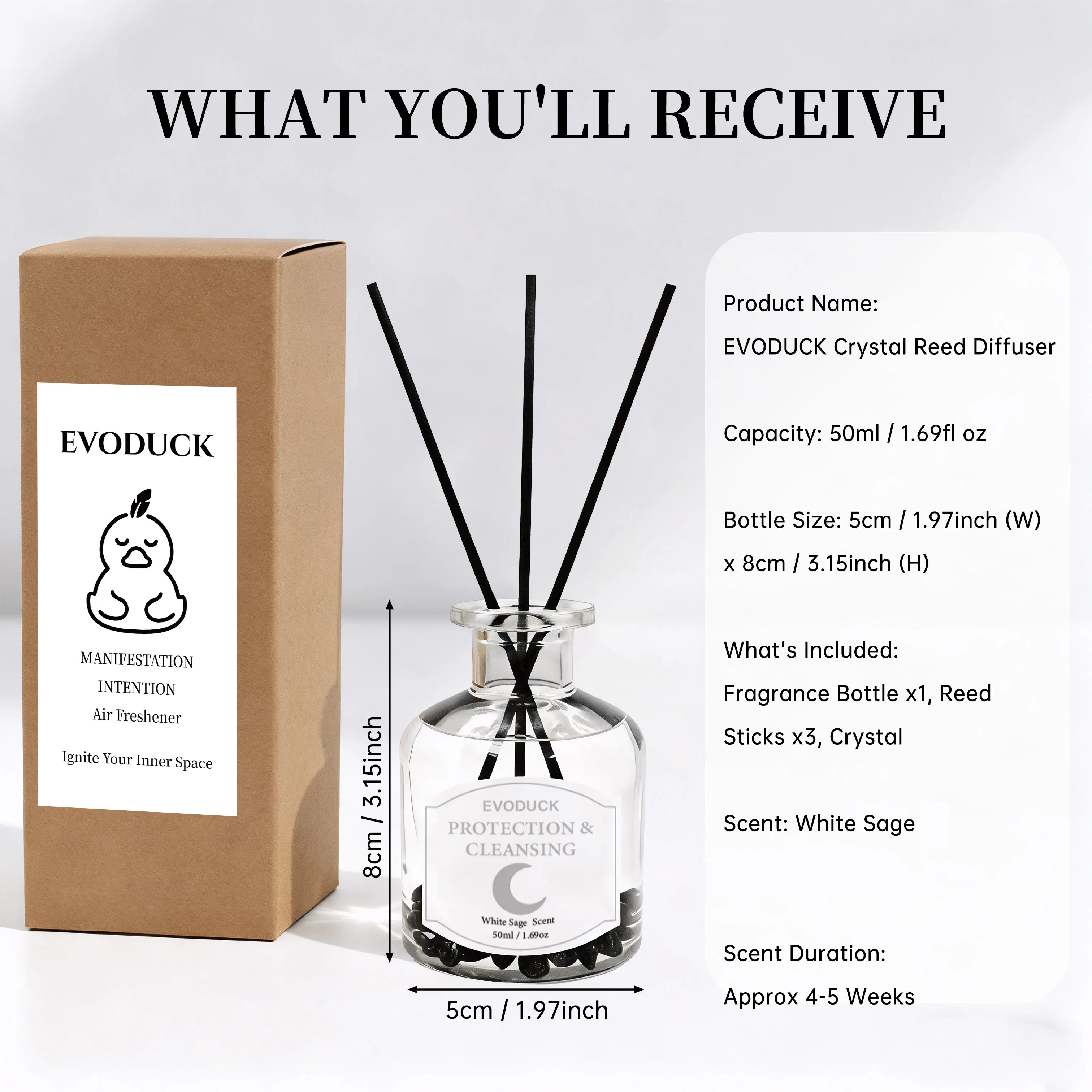 Botanical reed diffuser set, 100ml—white sage scent with 3 black reeds