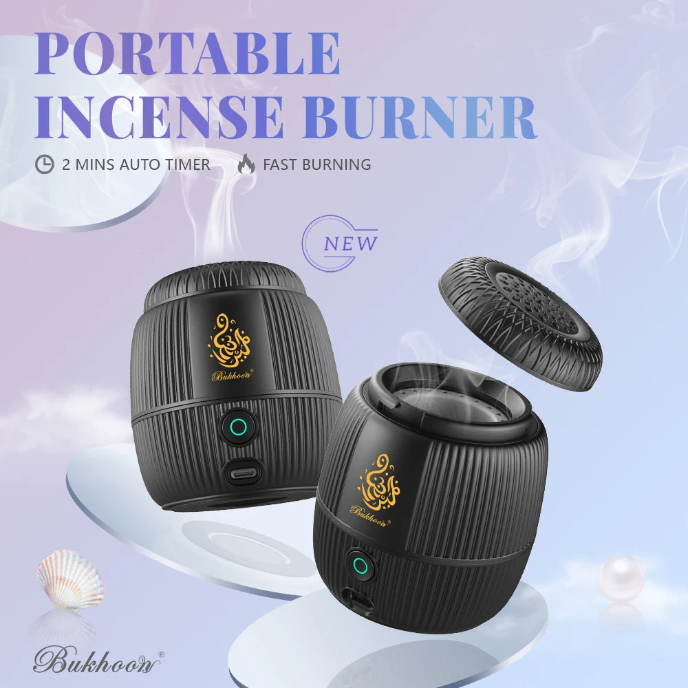 The Nomad USB Bakhoor Burner, schwarzer gerippter Brenner mit offenem Deckel
