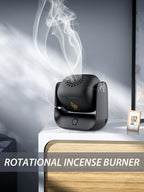 Black rotational bakhoor burner with vented top and gold calligraphy logo