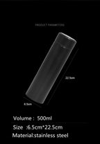 Smart thermos 500ml product parameters showing size and stainless steel material
