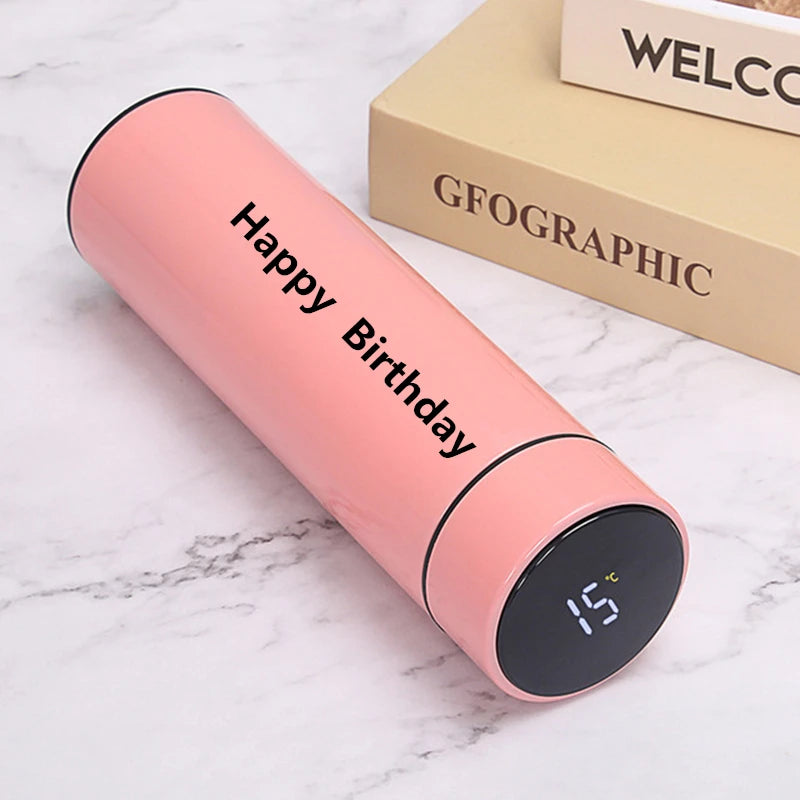 Smart thermos 500ml in pink with black touch temperature display