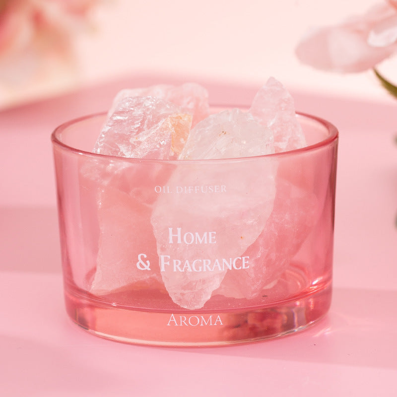 Pink glass oil diffuser cup with clear crystal stones