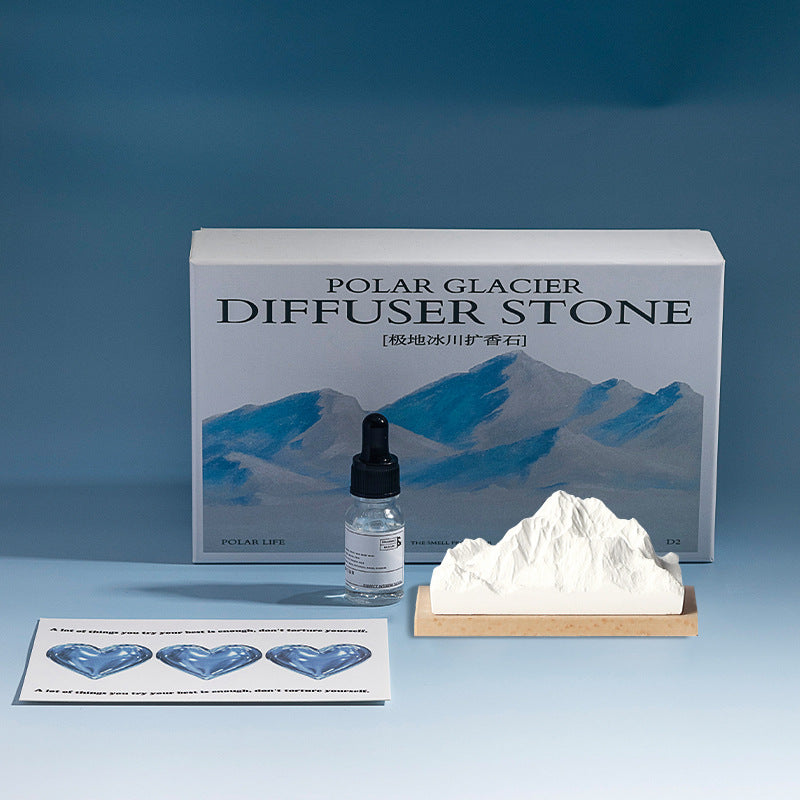 Natural stone crystal diffuser box with dropper bottle and mountain stone on base