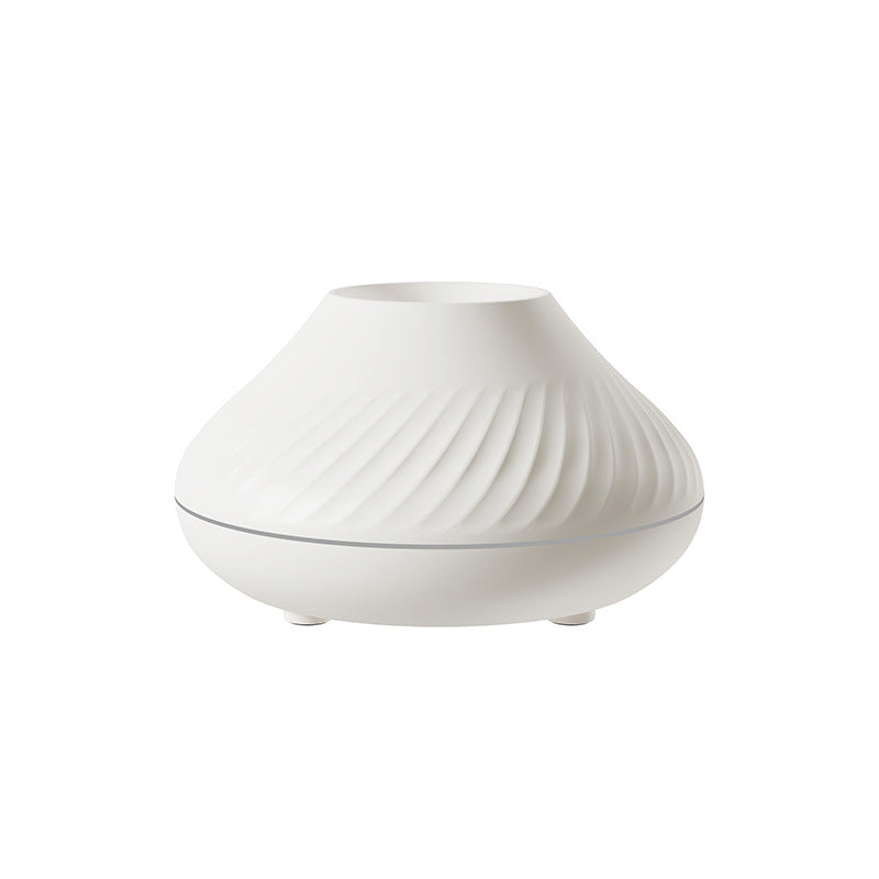 Aroma diffuser with ribbed top, smooth base, white finish, compact tabletop design