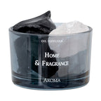 Dark glass oil diffuser cup with black and white crystal pieces