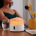 White salt stone crystal aroma diffuser with amber crystal beads and glowing lid