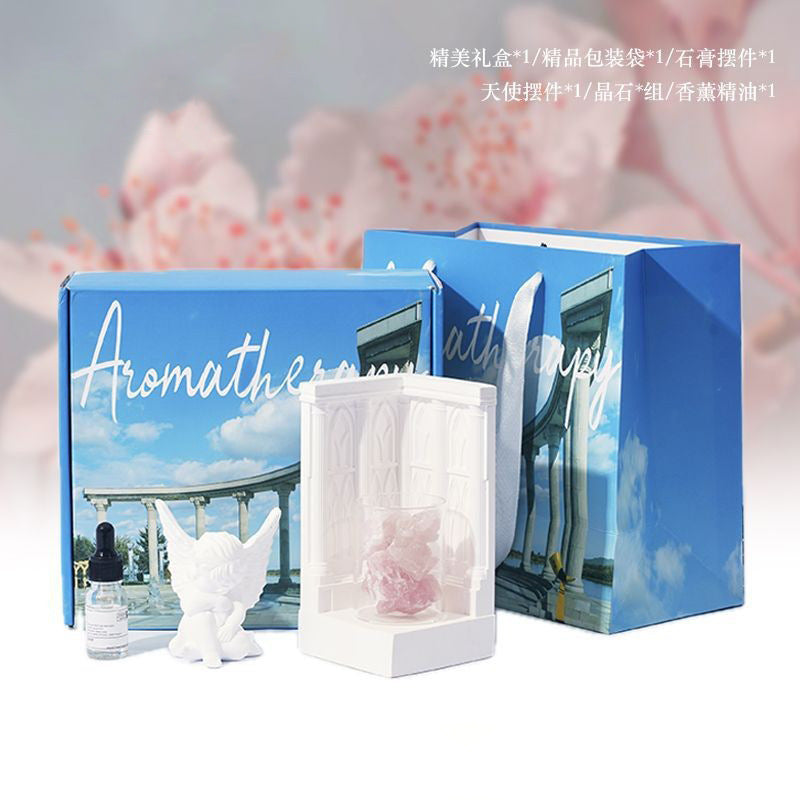 Aromatherapy essential oil lamp gift box set with white cube warmer and small oil bottle