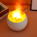 White salt stone crystal aroma diffuser, bright orange flame-like glow from top