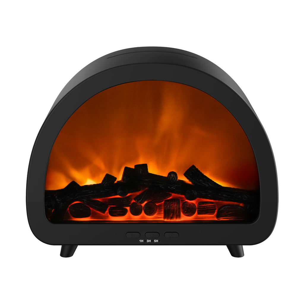 Black remote aroma diffuser with arched front and glowing ember effect
