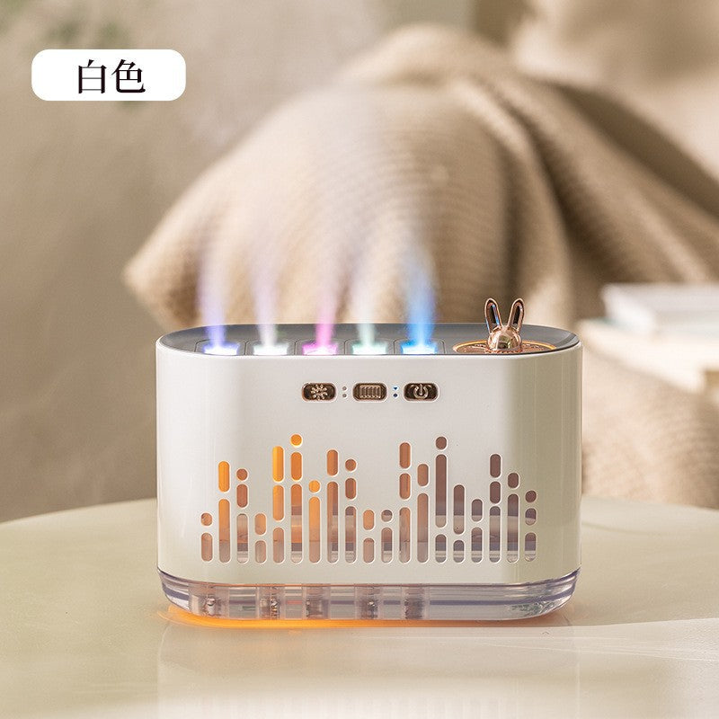 White flame aroma diffuser with colorful light and perforated speaker-style pattern