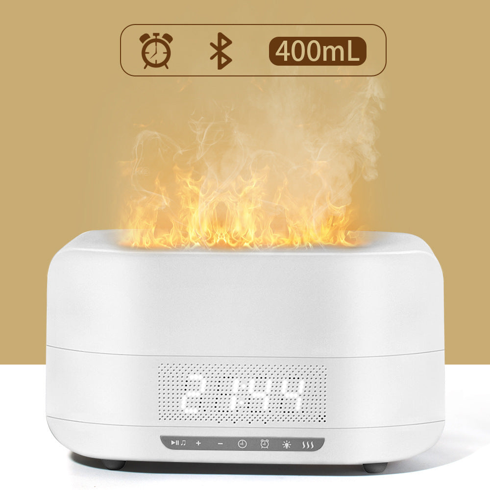 White flame aroma diffuser with 400mL label and control icons above front vent panel