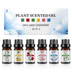 Scented oil set of 6 amber bottles with labels: lily, lemon, rose, sakura, jasmine, ocean.