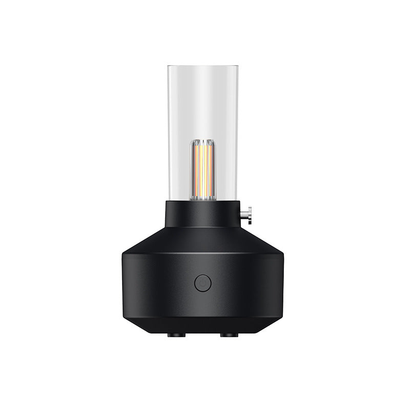Black retro aroma diffuser with clear glass cylinder and control button