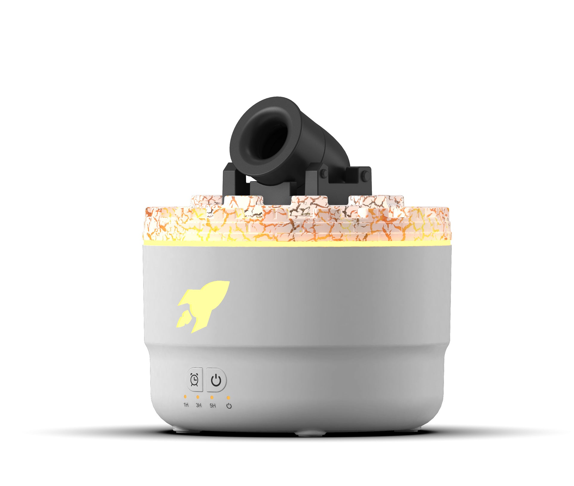 White aroma diffuser with glowing ember mist ring and top nozzle