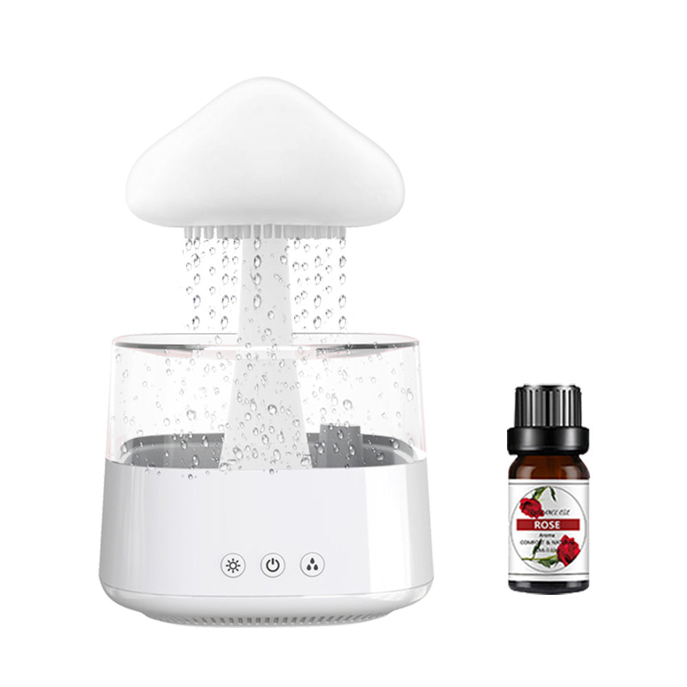 White cloud-top aroma diffuser with mist rising from center nozzle
