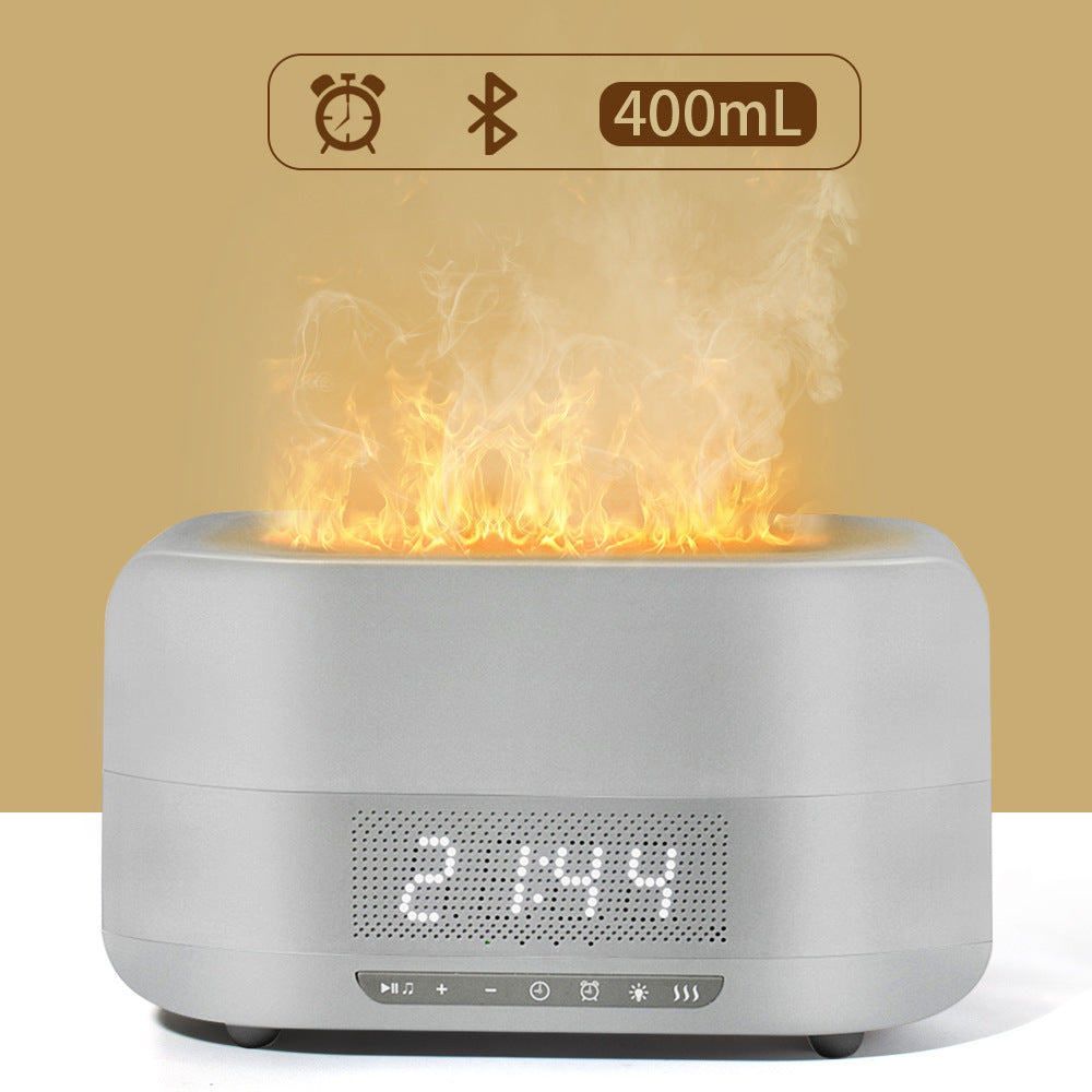 White mini flame aroma diffuser with 400mL label and glowing flame effect top