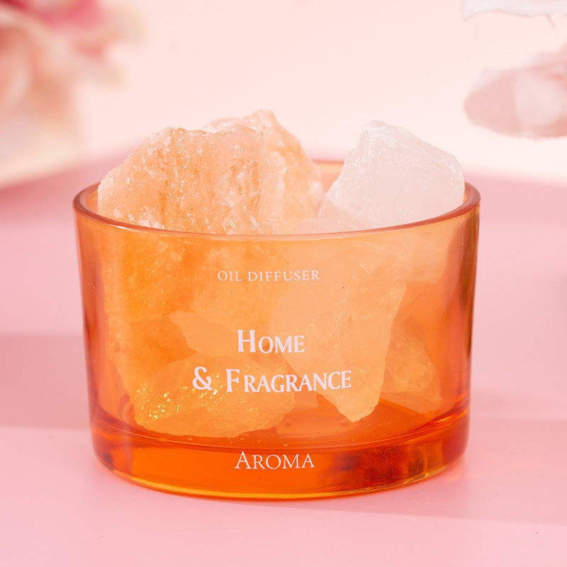 Orange glass oil diffuser cup with pale crystal stones
